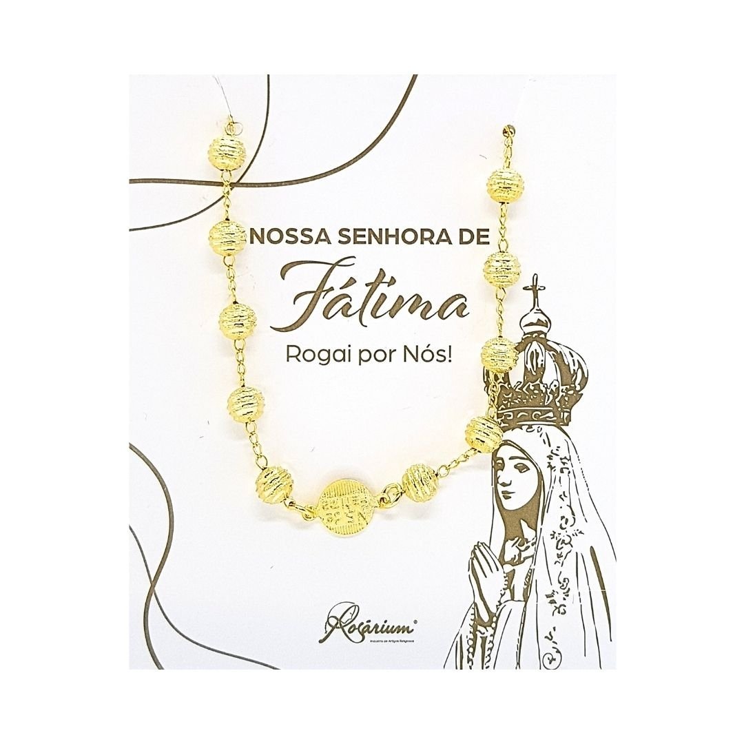 4139241133_P2074NV_____5_27.jpg Pulseira Banhada a Ouro 18K c/Contas Trabalhadas e Medalha Nossa Senhora de Fátima - Image 1