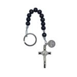 Porta-Chaves Dezena de Madeira, 10MM c/Cruz e Medalha - São Bento