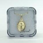 Fio c/ Medalha Oval 17MM diamantada c/ Cruz Raiada Folheado Dourado
