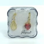 Fio c/ Gargantilha Coração Rubi e Medalha Diamantada Aparição Fátima Folheado Dourado