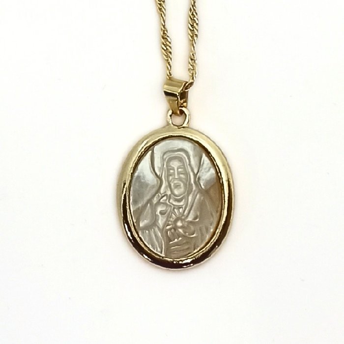 600954336_FIOSJ18-01.jpg Fio Semi-Jóia Folheado Ouro c/ Madre Pérola Sagrada Coração de Jesus - Image 1