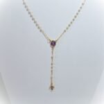 Terço Banhado a Ouro 18K c/Pérolas 2MM c/Passador e Cruz em Resina Azul - Fátima - Image 2