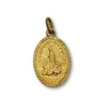 Medalha de Metal Lapidada Oval Dourada ,Aparição/Sagrado Coração de Jesus,22x16mm