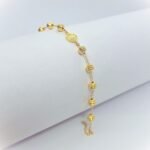 Pulseira Banhada a Ouro 18K c/Contas Trabalhadas e Medalha Nossa Senhora de Fátima - Image 2