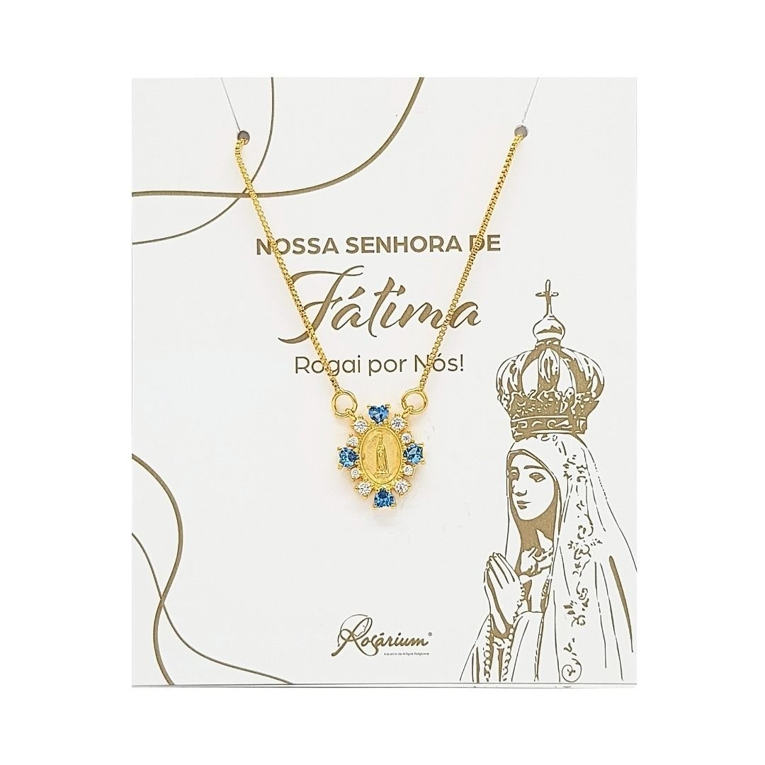865820135_FIO763CNV______12_41.jpg Fio Banhado a Ouro 18K c/ Medalha Oval com Zircónias - Nossa Senhora de Fátima - Image 1