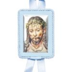 Santo Cristo- em cerâmica Painel Bilaminado Folha de Alumínio c/ prata vaporizada c/ laço