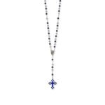 Terço pérola com rosas alpaque- cruz esmaltada