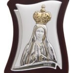Nª Senhora de Fátima - Ouro Painel Bilaminado Prata 999°°Moldura em madeira