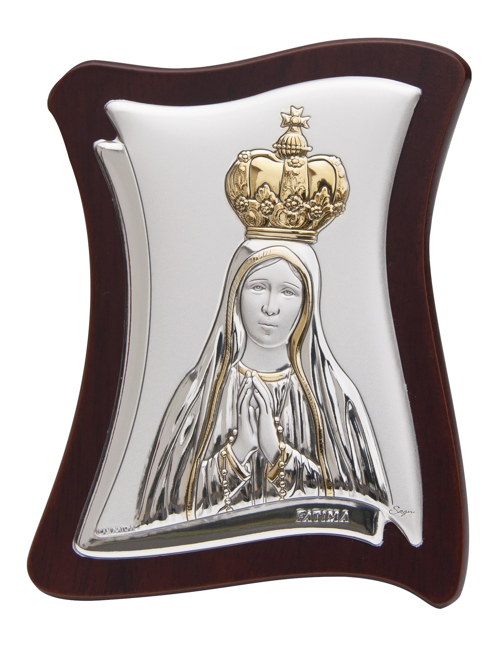 1392281046_BL9020O Nª Senhora de Fátima - Ouro Painel Bilaminado Prata 999°°Moldura em madeira - Image 1