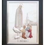 Quadro em Madeira - Aparição de Fátima Painel Bilaminado- em cerâmica Folha de Alumínio c/ prata vaporizada