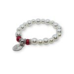 Pulseira de Pérola Plástica c/elástico, c/Medalha e Strass,8mm+10mm