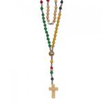 Terço de Madeira Corda Missionário c/ Contas Prateadas Intercaladas