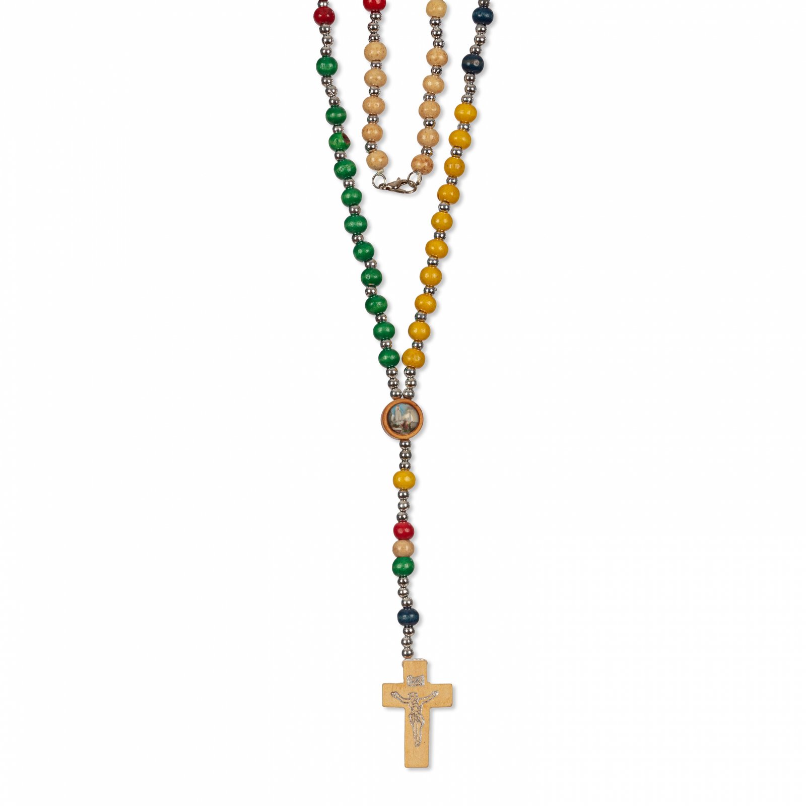 1973670776_T3063_Mi_1 Terço de Madeira Corda Missionário c/ Contas Prateadas Intercaladas - Image 1