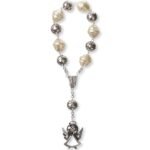Dezena - Pérola Martelada e contas em metalcom Pai Nosso e Anjinho em metal
