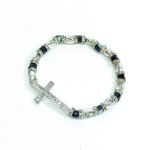 Pulseira de Metal e Cristal Nª Srª Fátima/Graças c/Cruz Strass