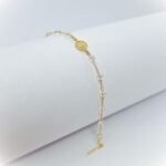 Pulseira Banhada a Ouro 18K c/Contas e Medalha Nossa Senhora de Fátima