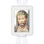 Santo Cristo- em cerâmica Painel Bilaminado Folha de Alumínio c/ prata vaporizada c/ laço