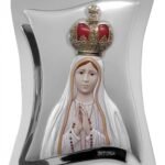 Nª Senhora de Fátima Painel BilaminadoPrata 999°°- c/ moldura brancaCerâmica