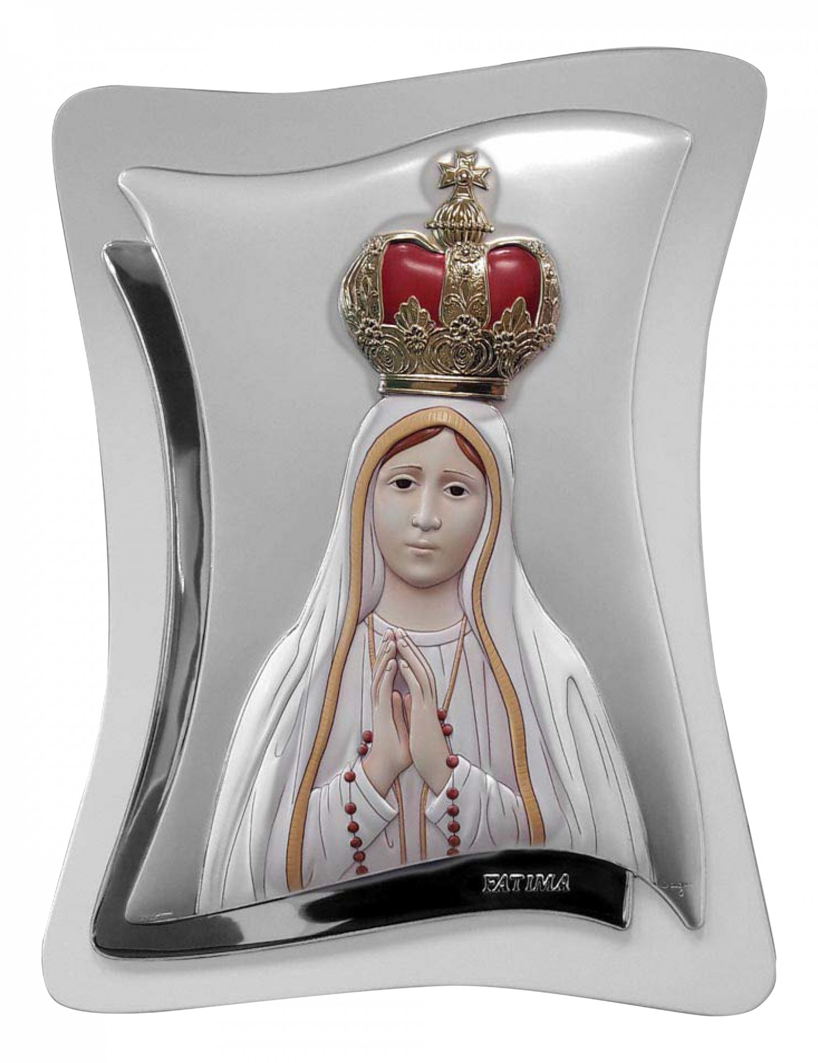 2844073492_B9020CER_1 Nª Senhora de Fátima Painel BilaminadoPrata 999°°- c/ moldura brancaCerâmica - Image 1