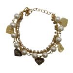 Pulseira de Pérola - c/Corrente Dourada c/Cruz/Coração