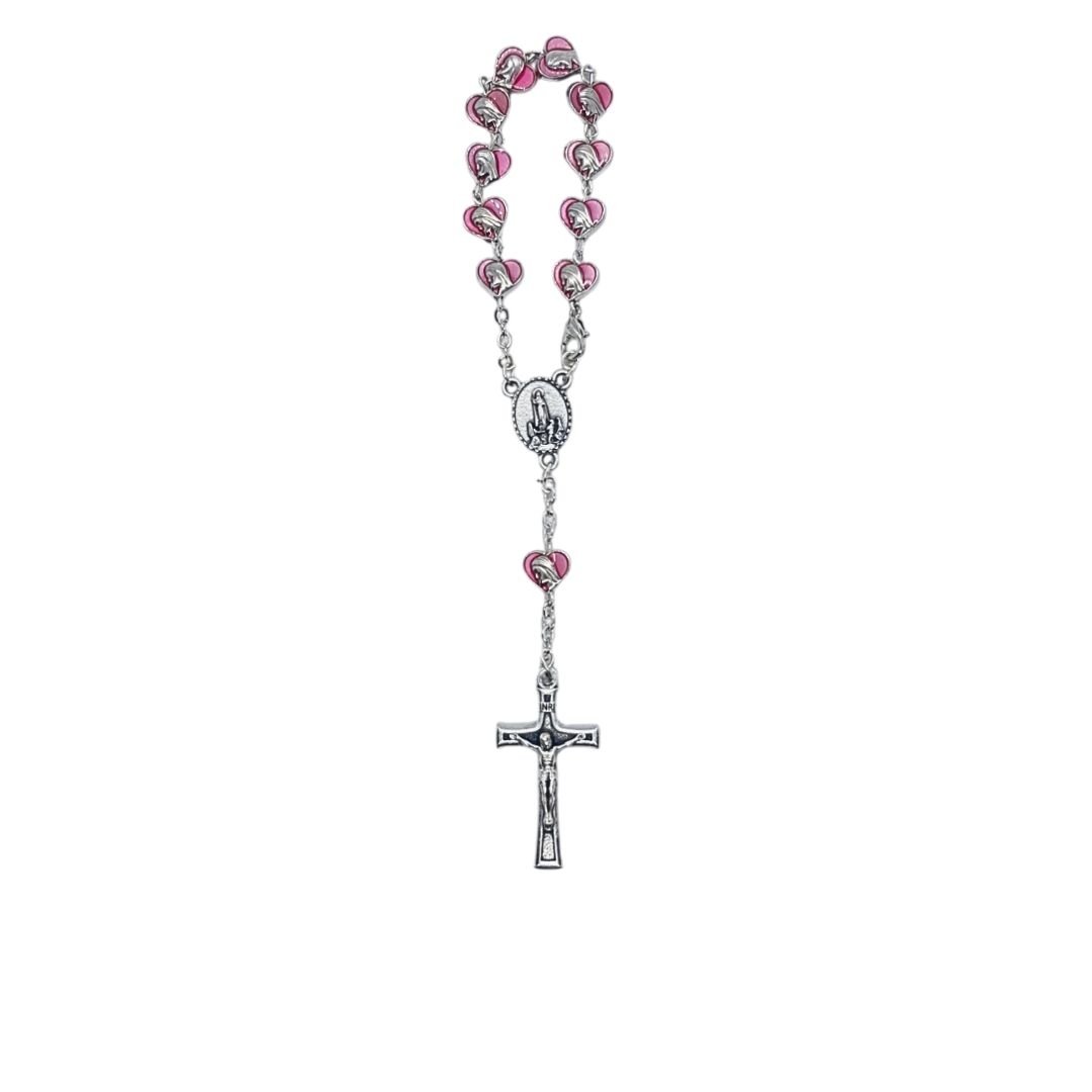 3151993159_D4008F_rosa_ Dezena de Metal formato Coração, Nossa Senhora em Resina, c/fecho, 8mm - Image 1