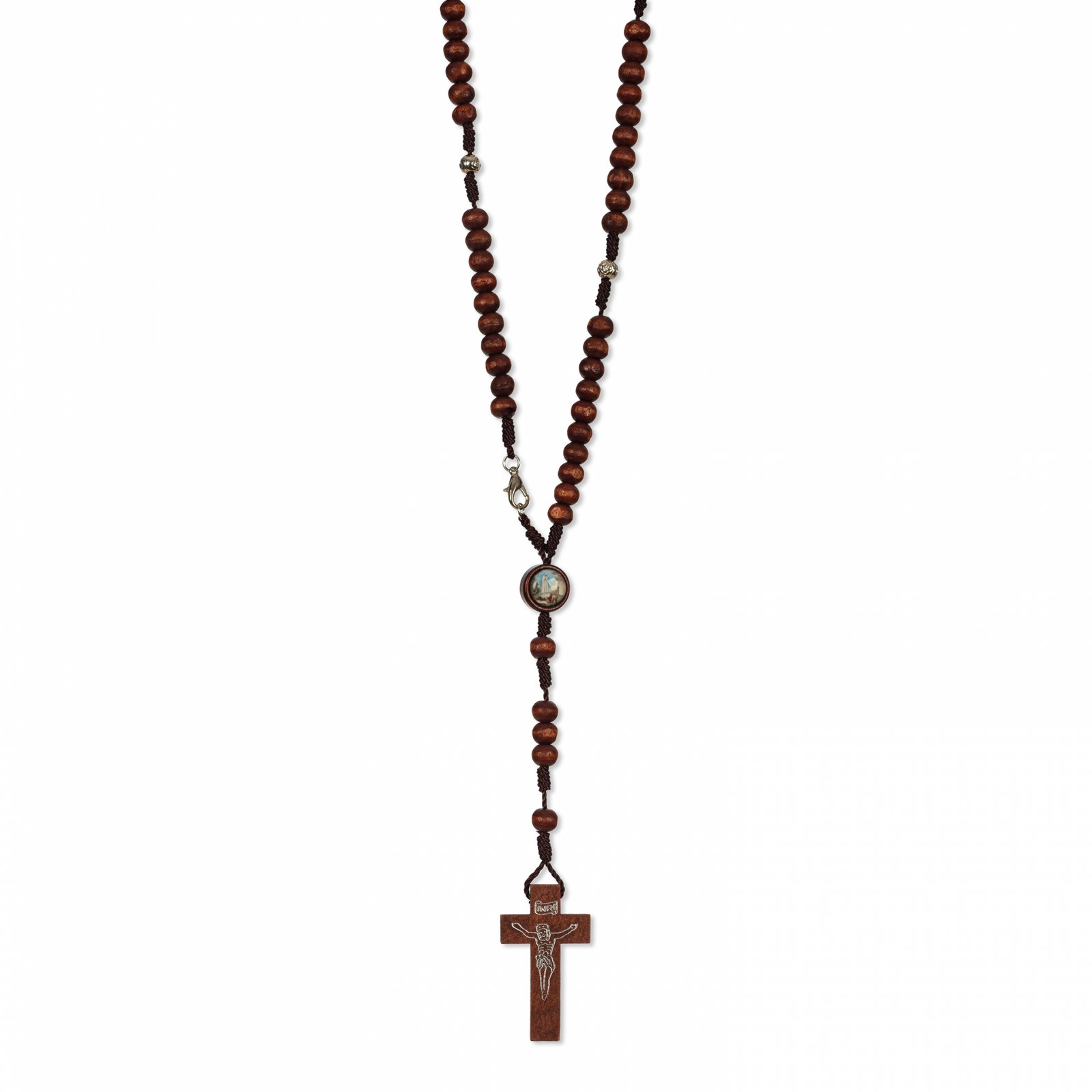 3350696312_T3064_PA_F_Cast Terço de Madeira Corda c/ Pai Nosso Metal Rosas Alpaque - Image 1