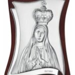 Nª Senhora de Fátima Painel Bilaminado Prata 999°°Moldura em madeira