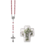 Terço de Cristal Disco 4MM Prateado em Caixa Cruz