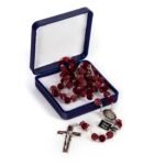 Terço de Pedra Natural Vulcânica de Lava e Veludo c/ Pai Nosso Anéis Strass