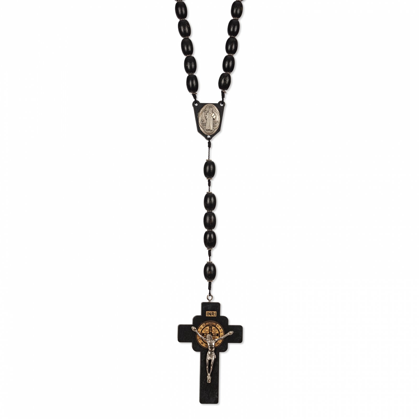 4053660473_T3073_AN_SB Terço de Madeira Corda Oval S. Bento c/ Anilhas - Image 1