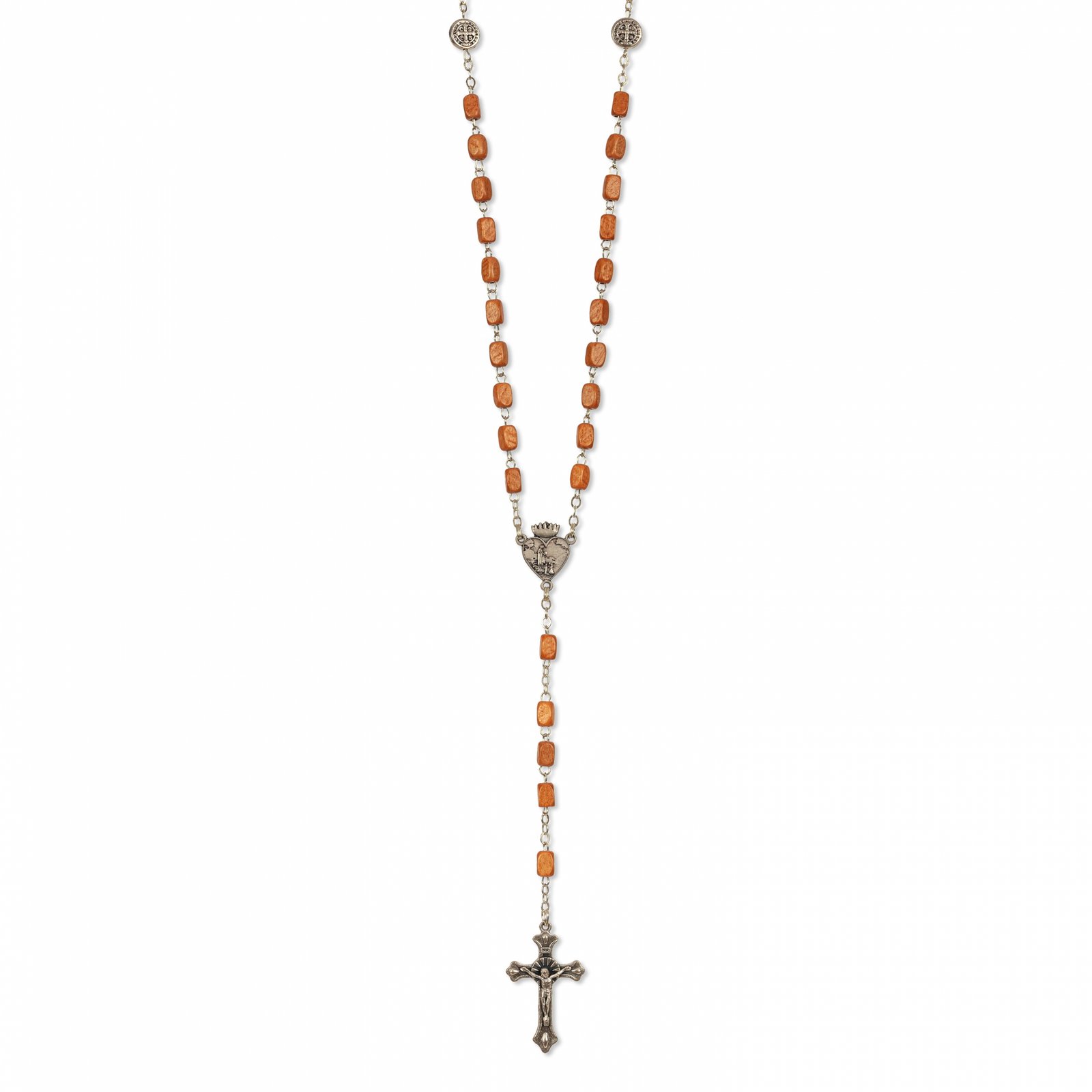 462819748_T3122_SB_Cast_Claro Terço de Madeira Facetada Retangular Cruz São Bento - Image 1