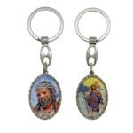 Porta-Chaves de Metal Oval c/Resina c/Santo Cristo e São Cristóvão