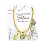 Pulseira Banhada a Ouro 18K c/Medalha, Coração e Cruz c/ Aparição de Fátima