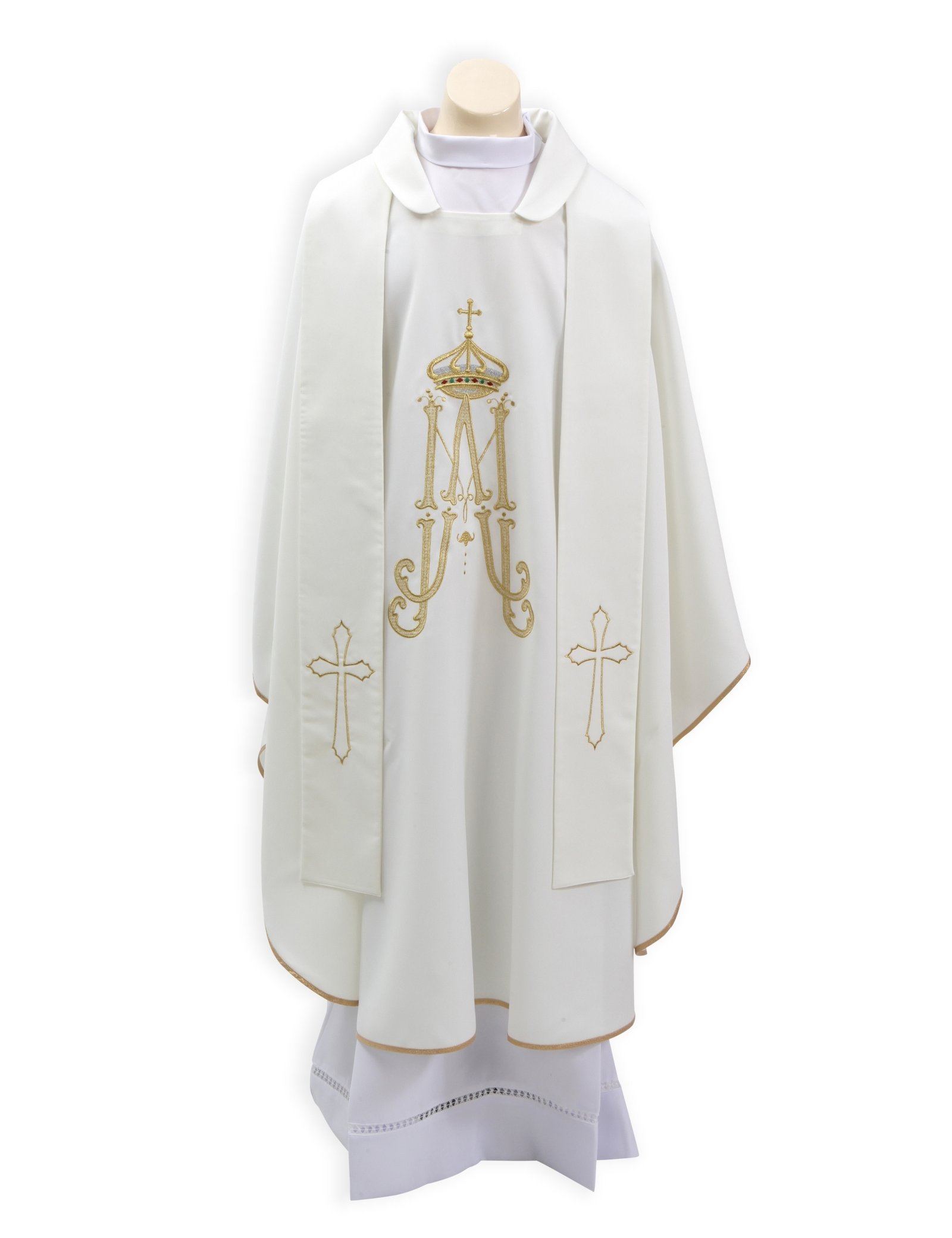 125576172_Mariana_PAR_409.jpg Casula 'Mariana' com Estolãoem Mini-Mate 100% PolyesterCor Branca - Image 1