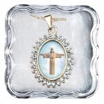 Medalha colorida oval c/ Strass