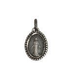 Medalha de Metal Oval Lapidada Prateada, Nossa Senhora Graças, 18x14mm