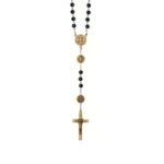 Terço de Pedra Hematite c/Pai Nosso S.Bento Metal, 6MM, Dourado - Image 2