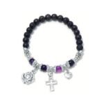 Pulseira de Pedra Vulcânica c/Pedra de cor, 8MM - Cores Sortidas