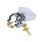 Terço de Pedra Hematite c/Pai Nosso S.Bento Metal, 6MM, Dourado - Image 3