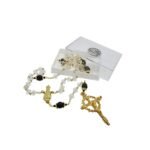 Terço de Cristal 7mm, c/Pai Nosso em Fimo c/caixa 7x5cm