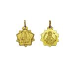 Medalha Alpaca Lapidada Dourada, formato Estrela,Aparição de Fátima/Sagrado Coração de Jesus, 1.9cm