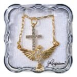 Fio - Pomba e crucifixo com strassFolheado a ouro