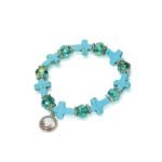 Pulseira Pérola 10MM c/ anilhas e Cruzes de Pedra