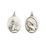 Medalha de Metal Oval Prateada, Primeira Comunhão, 2.7cm