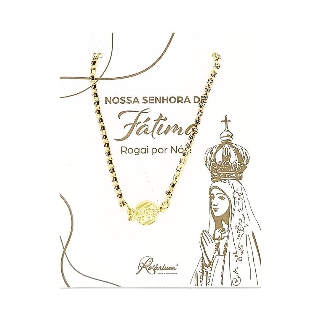 2432092248_P2089NV______4_25.jpg Pulseira Banhada a Ouro 18K c/Brilhantes e Medalha Nossa Senhora de Fátima - Image 1