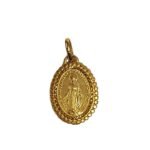 Medalha de Metal Oval Lapidada Dourada, Nossa Senhora Graças, 18x14mm