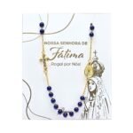 Terço Banhado a Ouro 18K c/contas de Pérolas Azuis 4MM - Fátima