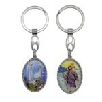 Porta-Chaves de Metal Oval c/Resina c/Aparição e São Cristóvão
