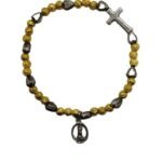 Pulseira de Metal Rosas Alpaque D. Coração PR. e Cruz