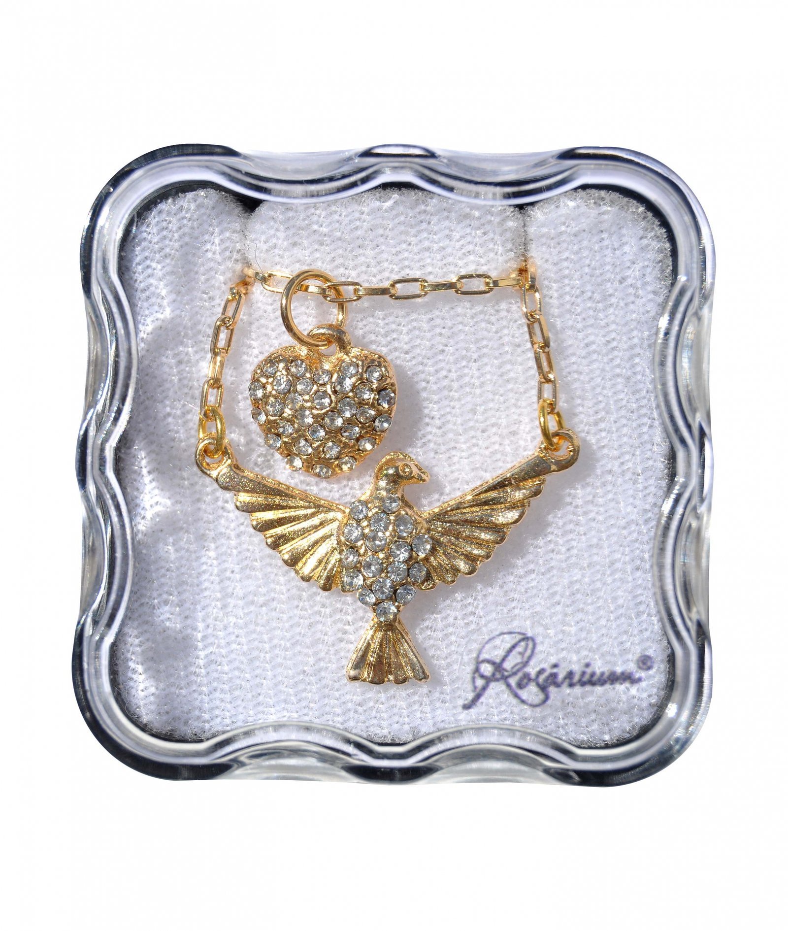 3185642061_MF_281.jpg Fio - Pomba e coração com strassFolheado a ouro - Image 1